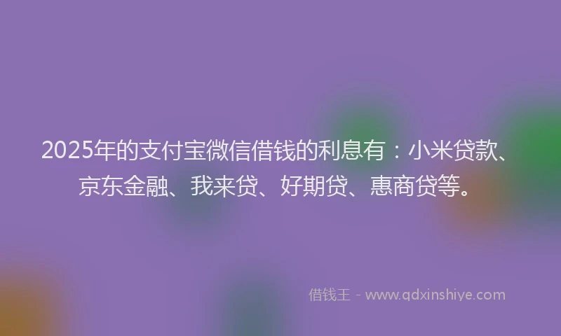 2025年的支付宝微信借钱的利息有：小米贷款、京东金融、我来贷、好期贷、惠商贷等。