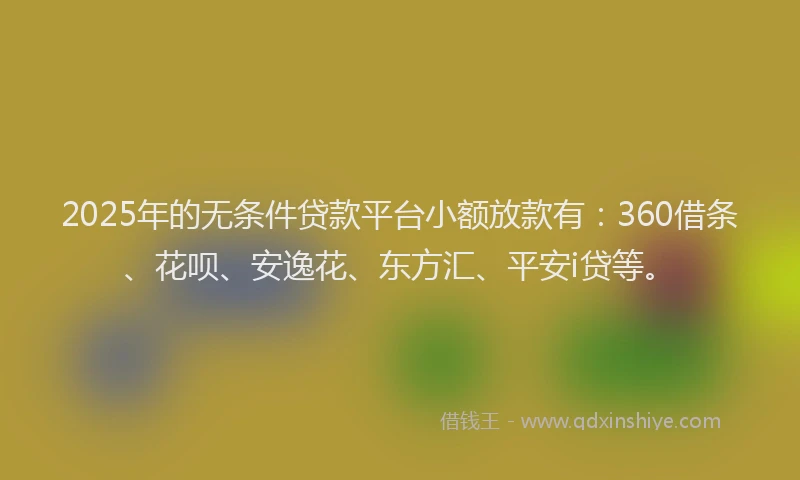 2025年的无条件贷款平台小额放款有：360借条、花呗、安逸花、东方汇、平安i贷等。