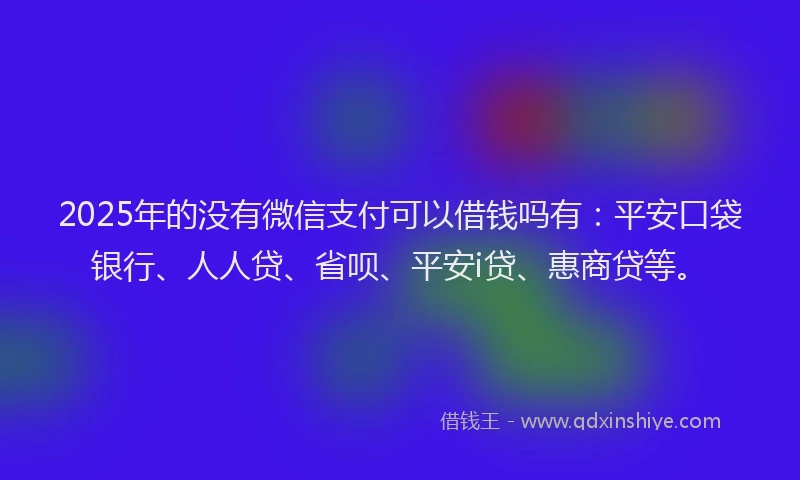 2025年的没有微信支付可以借钱吗有：平安口袋银行、人人贷、省呗、平安i贷、惠商贷等。