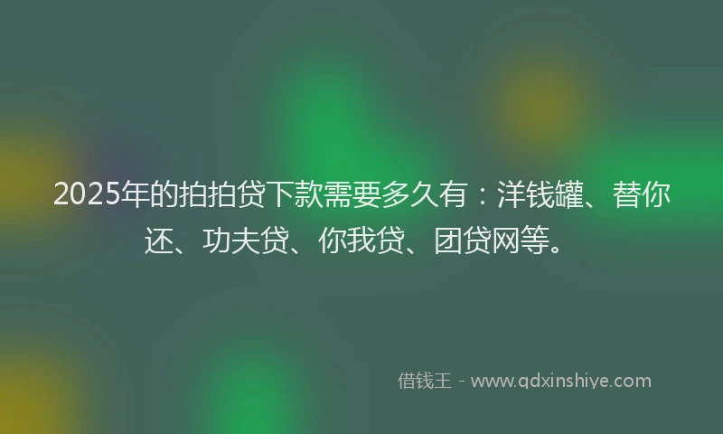 2025年的拍拍贷下款需要多久有：洋钱罐、替你还、功夫贷、你我贷、团贷网等。