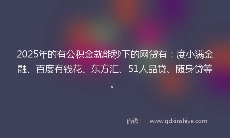 2025年的有公积金就能秒下的网贷有：度小满金融、百度有钱花、东方汇、51人品贷、随身贷等。