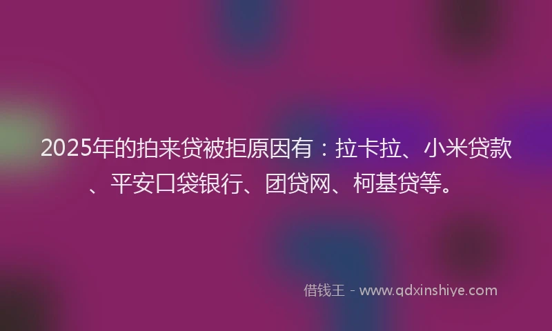 2025年的拍来贷被拒原因有：拉卡拉、小米贷款、平安口袋银行、团贷网、柯基贷等。