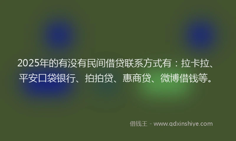 2025年的有没有民间借贷联系方式有：拉卡拉、平安口袋银行、拍拍贷、惠商贷、微博借钱等。