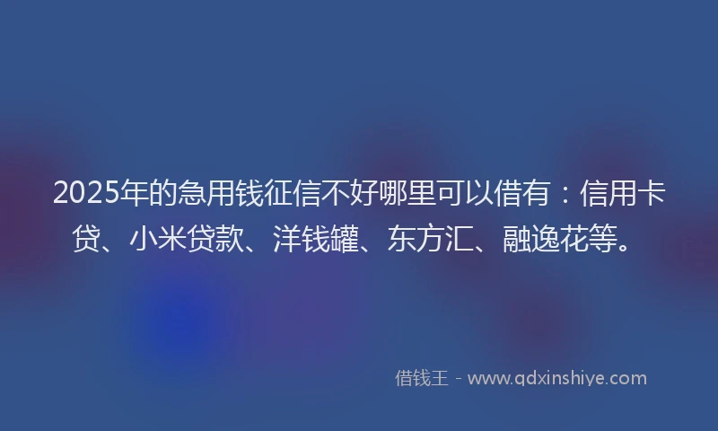 2025年的急用钱征信不好哪里可以借有：信用卡贷、小米贷款、洋钱罐、东方汇、融逸花等。