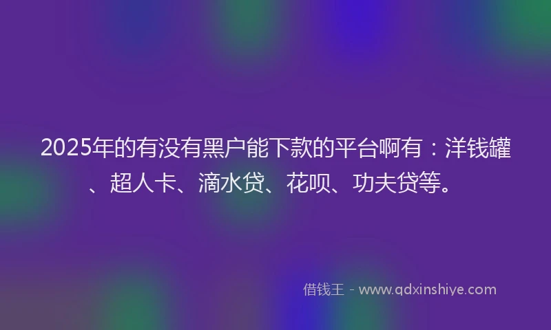 2025年的有没有黑户能下款的平台啊有：洋钱罐、超人卡、滴水贷、花呗、功夫贷等。