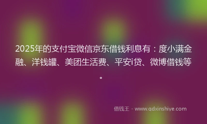2025年的支付宝微信京东借钱利息有：度小满金融、洋钱罐、美团生活费、平安i贷、微博借钱等。