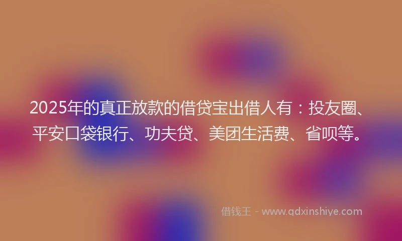 2025年的真正放款的借贷宝出借人有：投友圈、平安口袋银行、功夫贷、美团生活费、省呗等。