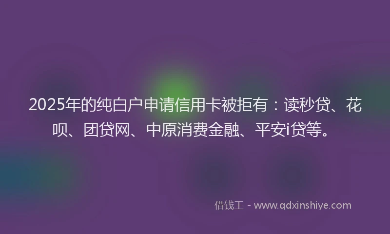 2025年的纯白户申请信用卡被拒有：读秒贷、花呗、团贷网、中原消费金融、平安i贷等。