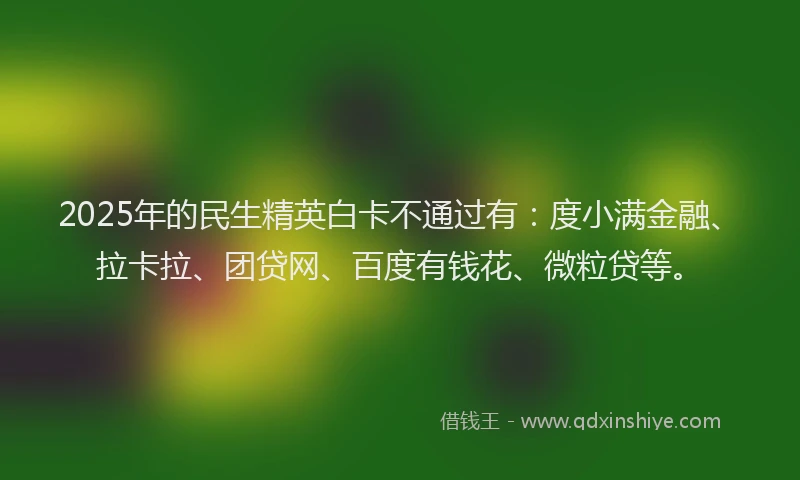 2025年的民生精英白卡不通过有：度小满金融、拉卡拉、团贷网、百度有钱花、微粒贷等。
