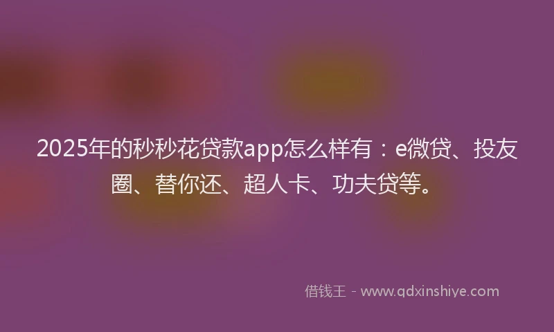 2025年的秒秒花贷款app怎么样有：e微贷、投友圈、替你还、超人卡、功夫贷等。