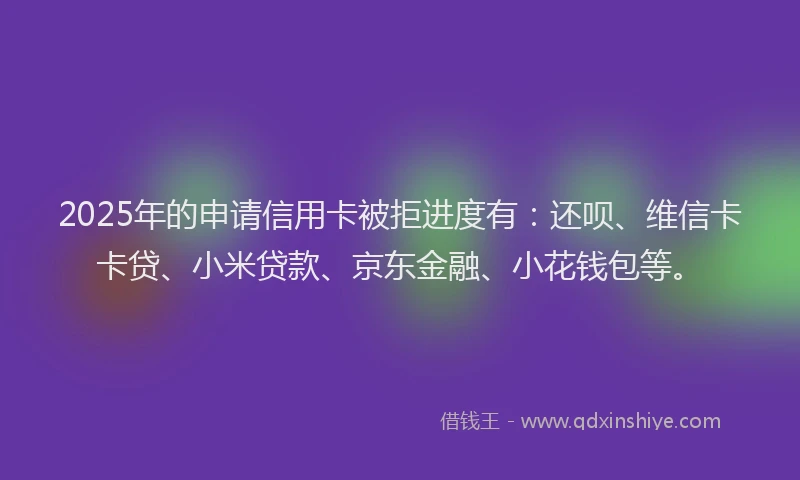 2025年的申请信用卡被拒进度有：还呗、维信卡卡贷、小米贷款、京东金融、小花钱包等。
