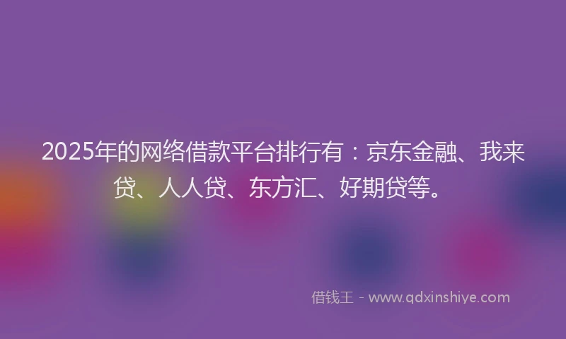 2025年的网络借款平台排行有：京东金融、我来贷、人人贷、东方汇、好期贷等。