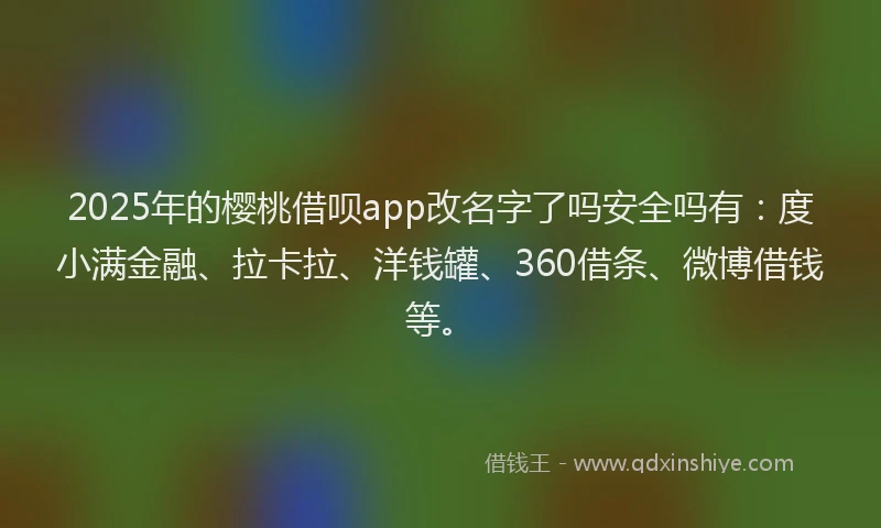 2025年的樱桃借呗app改名字了吗安全吗有：度小满金融、拉卡拉、洋钱罐、360借条、微博借钱等。