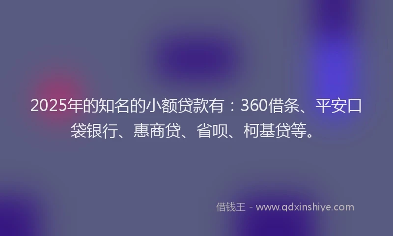 2025年的知名的小额贷款有：360借条、平安口袋银行、惠商贷、省呗、柯基贷等。
