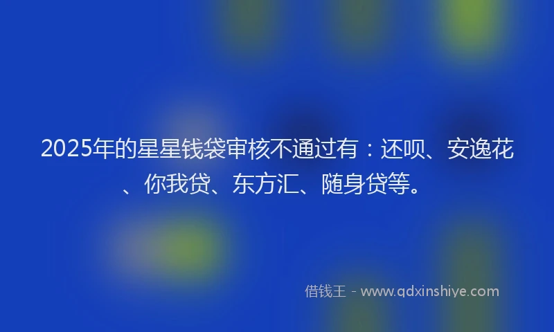 2025年的星星钱袋审核不通过有：还呗、安逸花、你我贷、东方汇、随身贷等。