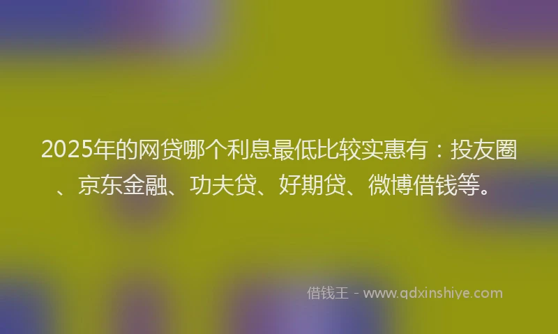 2025年的网贷哪个利息最低比较实惠有：投友圈、京东金融、功夫贷、好期贷、微博借钱等。