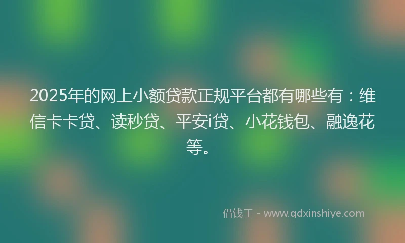 2025年的网上小额贷款正规平台都有哪些有：维信卡卡贷、读秒贷、平安i贷、小花钱包、融逸花等。
