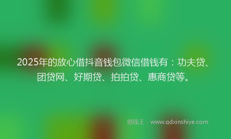 2025年的放心借抖音钱包微信借钱有：功夫贷、团贷网、好期贷、拍拍贷、惠商贷等。