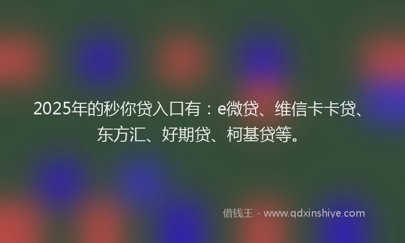 2025年的秒你贷入口有:e微贷、维信卡卡贷、东方汇、好期贷、柯基贷等。
