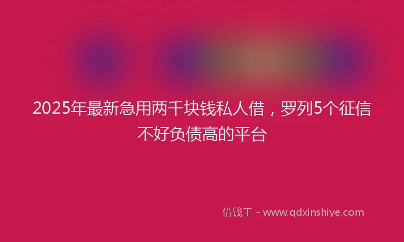 2025年最新急用两千块钱私人借，罗列5个征信不好负债高的平台