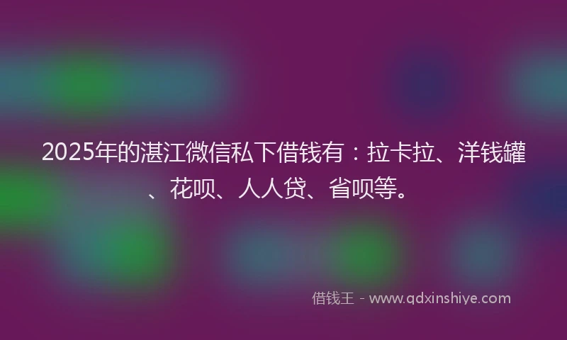 2025年的湛江微信私下借钱有：拉卡拉、洋钱罐、花呗、人人贷、省呗等。