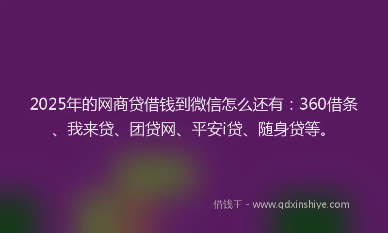 2025年的网商贷借钱到微信怎么还有：360借条、我来贷、团贷网、平安i贷、随身贷等。