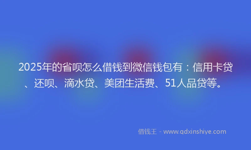 2025年的省呗怎么借钱到微信钱包有：信用卡贷、还呗、滴水贷、美团生活费、51人品贷等。