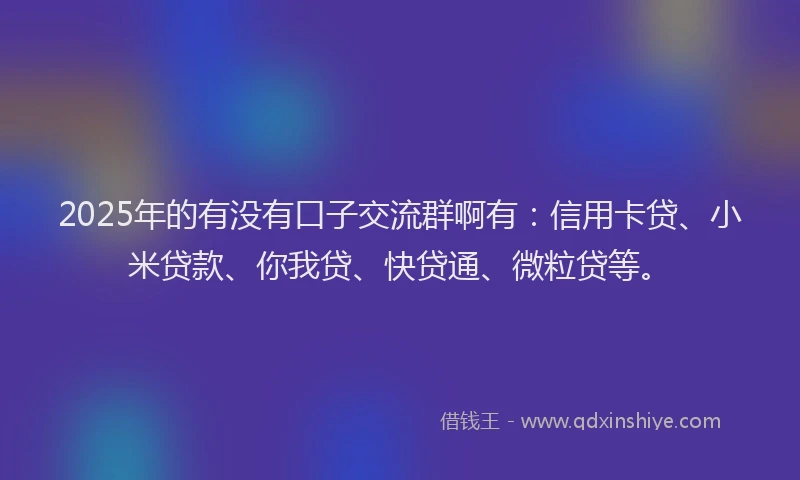 2025年的有没有口子交流群啊有：信用卡贷、小米贷款、你我贷、快贷通、微粒贷等。