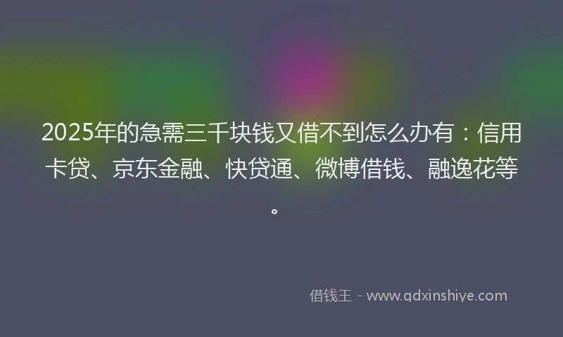 2025年的急需三千块钱又借不到怎么办有：信用卡贷、京东金融、快贷通、微博借钱、融逸花等。
