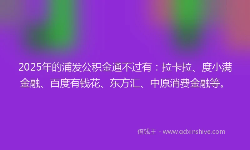 2025年的浦发公积金通不过有：拉卡拉、度小满金融、百度有钱花、东方汇、中原消费金融等。