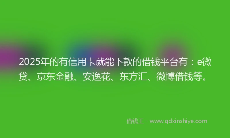 2025年的有信用卡就能下款的借钱平台有：e微贷、京东金融、安逸花、东方汇、微博借钱等。