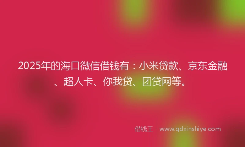 2025年的海口微信借钱有：小米贷款、京东金融、超人卡、你我贷、团贷网等。