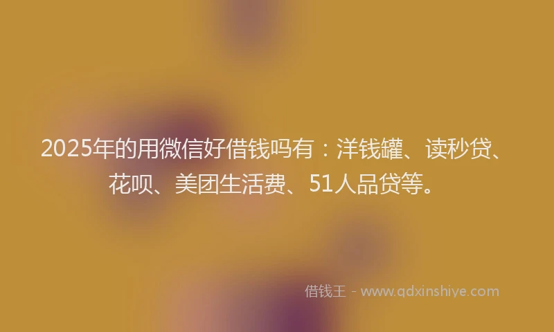 2025年的用微信好借钱吗有：洋钱罐、读秒贷、花呗、美团生活费、51人品贷等。