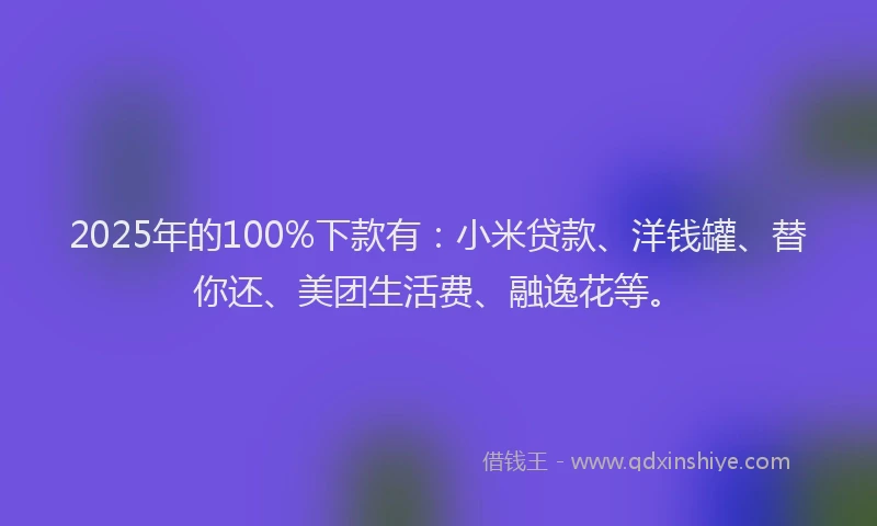 2025年的100%下款有：小米贷款、洋钱罐、替你还、美团生活费、融逸花等。