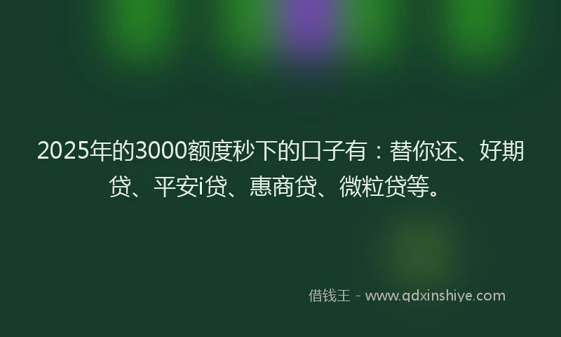 2025年的3000额度秒下的口子有：替你还、好期贷、平安i贷、惠商贷、微粒贷等。