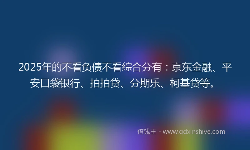 2025年的不看负债不看综合分有：京东金融、平安口袋银行、拍拍贷、分期乐、柯基贷等。