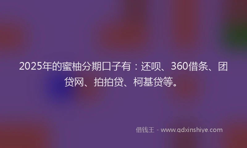 2025年的蜜柚分期口子有：还呗、360借条、团贷网、拍拍贷、柯基贷等。