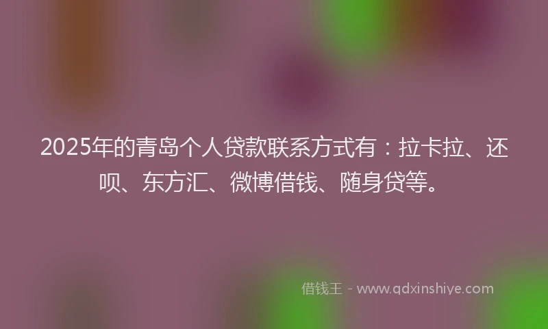 2025年的青岛个人贷款联系方式有：拉卡拉、还呗、东方汇、微博借钱、随身贷等。