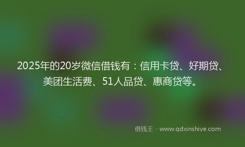 2025年的20岁微信借钱有：信用卡贷、好期贷、美团生活费、51人品贷、惠商贷等。