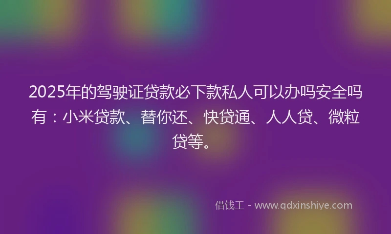 2025年的驾驶证贷款必下款私人可以办吗安全吗有：小米贷款、替你还、快贷通、人人贷、微粒贷等。