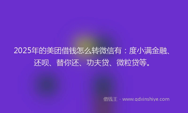 2025年的美团借钱怎么转微信有：度小满金融、还呗、替你还、功夫贷、微粒贷等。