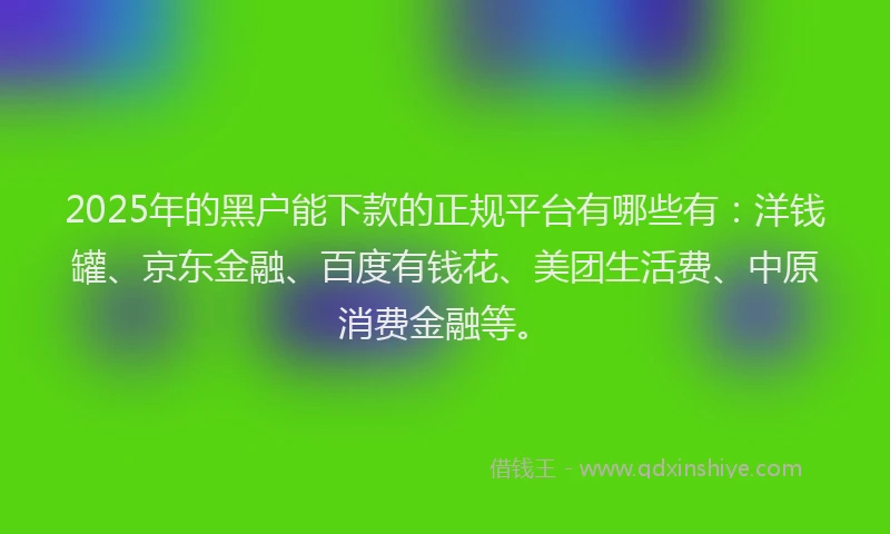 2025年的黑户能下款的正规平台有哪些有：洋钱罐、京东金融、百度有钱花、美团生活费、中原消费金融等。