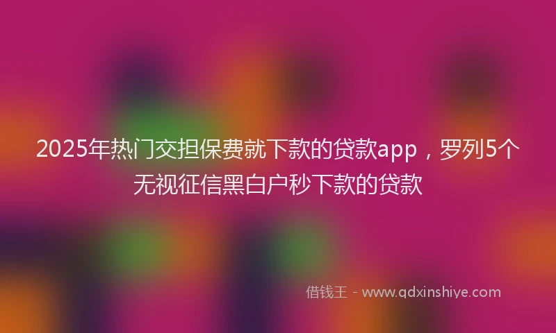 2025年热门交担保费就下款的贷款app，罗列5个无视征信黑白户秒下款的贷款