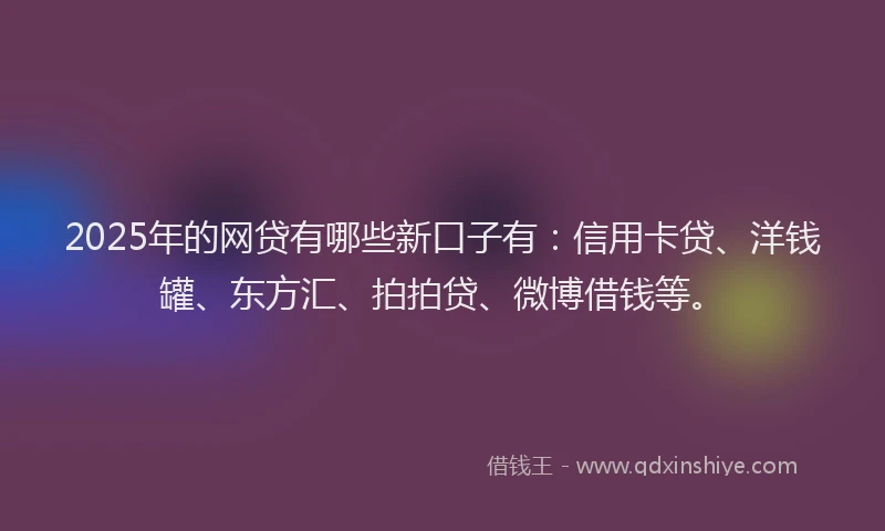 2025年的网贷有哪些新口子有：信用卡贷、洋钱罐、东方汇、拍拍贷、微博借钱等。