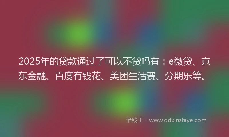 2025年的贷款通过了可以不贷吗有：e微贷、京东金融、百度有钱花、美团生活费、分期乐等。