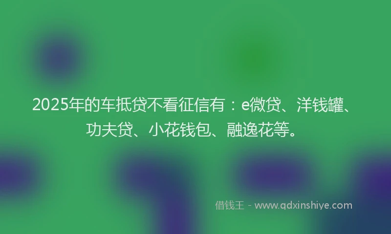 2025年的车抵贷不看征信有：e微贷、洋钱罐、功夫贷、小花钱包、融逸花等。