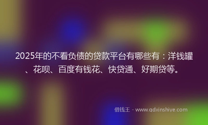 2025年的不看负债的贷款平台有哪些有：洋钱罐、花呗、百度有钱花、快贷通、好期贷等。