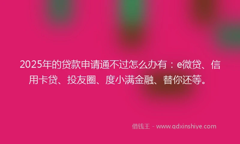 2025年的贷款申请通不过怎么办有：e微贷、信用卡贷、投友圈、度小满金融、替你还等。