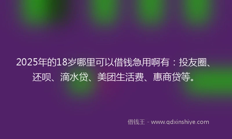 2025年的18岁哪里可以借钱急用啊有：投友圈、还呗、滴水贷、美团生活费、惠商贷等。