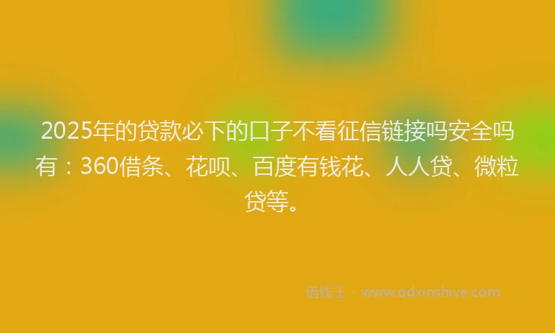 2025年的贷款必下的口子不看征信链接吗安全吗有：360借条、花呗、百度有钱花、人人贷、微粒贷等。